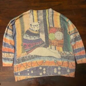 Yesno Sweater Womens Large Brown Bear Knitting Graphic Wool Cotton